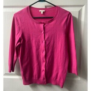 Talbots Cardigan Sweater Womens Medium Hot Pink Tight Knit Button Up Round Neck
